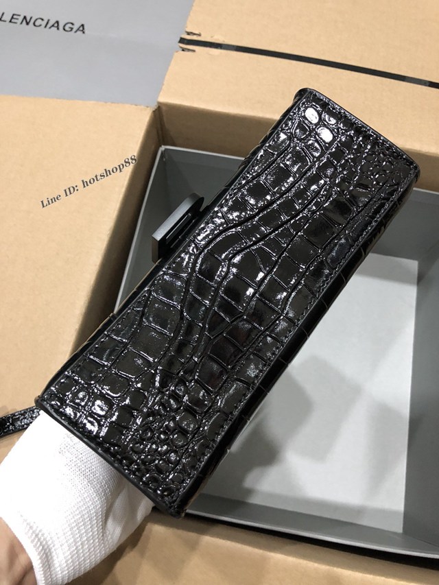 Balenciaga專櫃爆款小號手提女包 巴黎世家鱷魚黑色黑扣Hourglass沙漏包 fyj1629